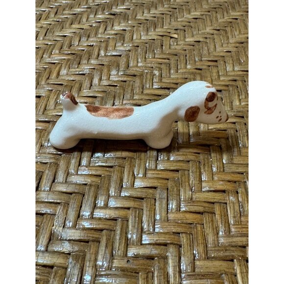 Set Of 3 Vintage Ceramic Dog Figurines White With Brown & Yellow Accents - Picture 6 of 10